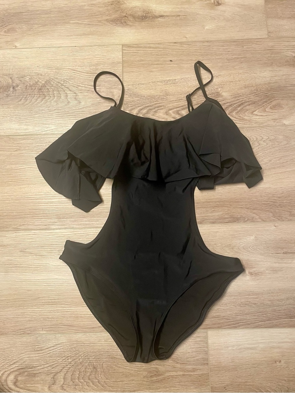 aerie Black Ruffle One-Piece Swimsuit
